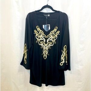 Antthony 2pc 2XL Black Tunic Embellished w/ Gold/white Scrolling & Black Pants
